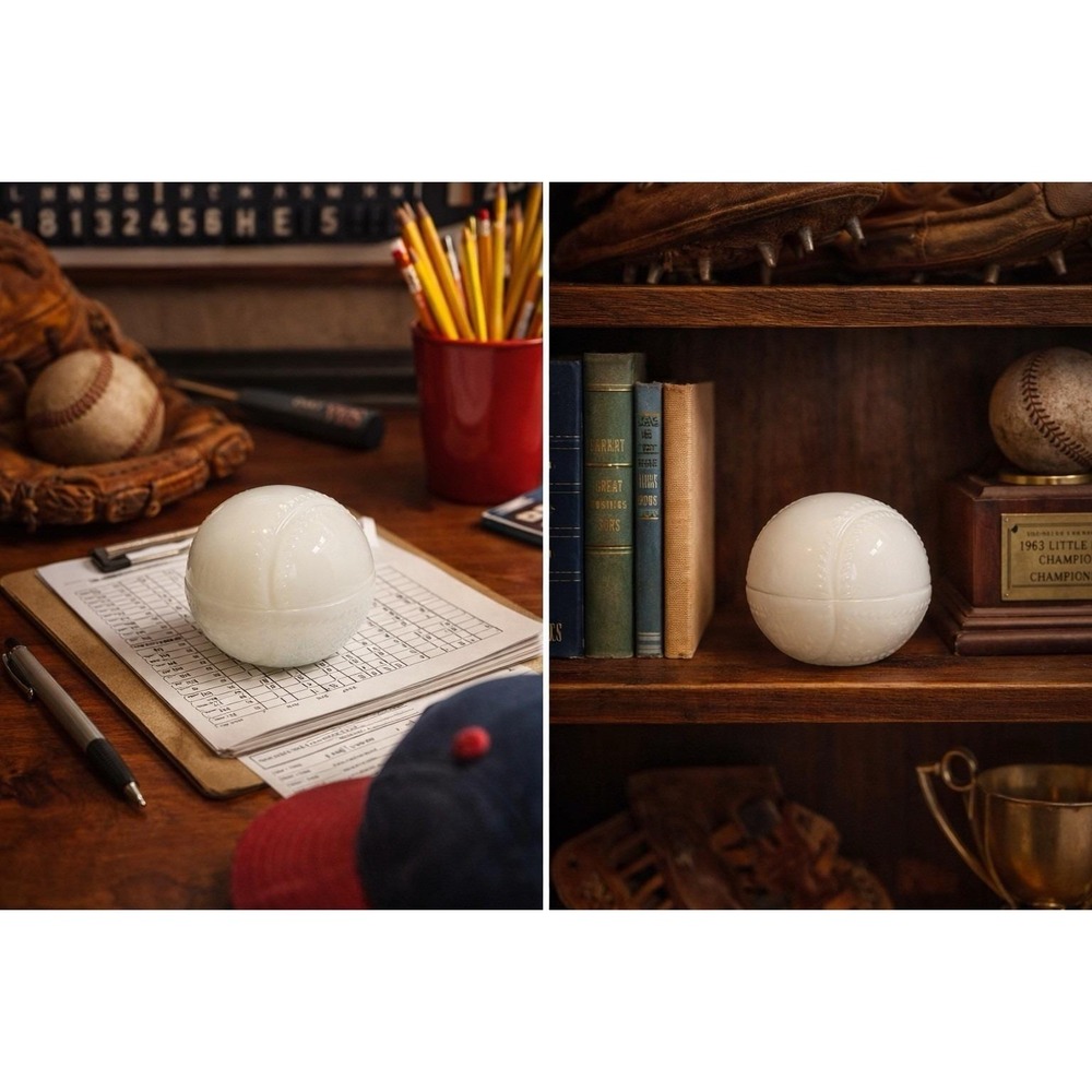 VTG Embossed Milk Glass Baseball Shaped Trinket Jar Dish Anchor‎ Hocking Desk